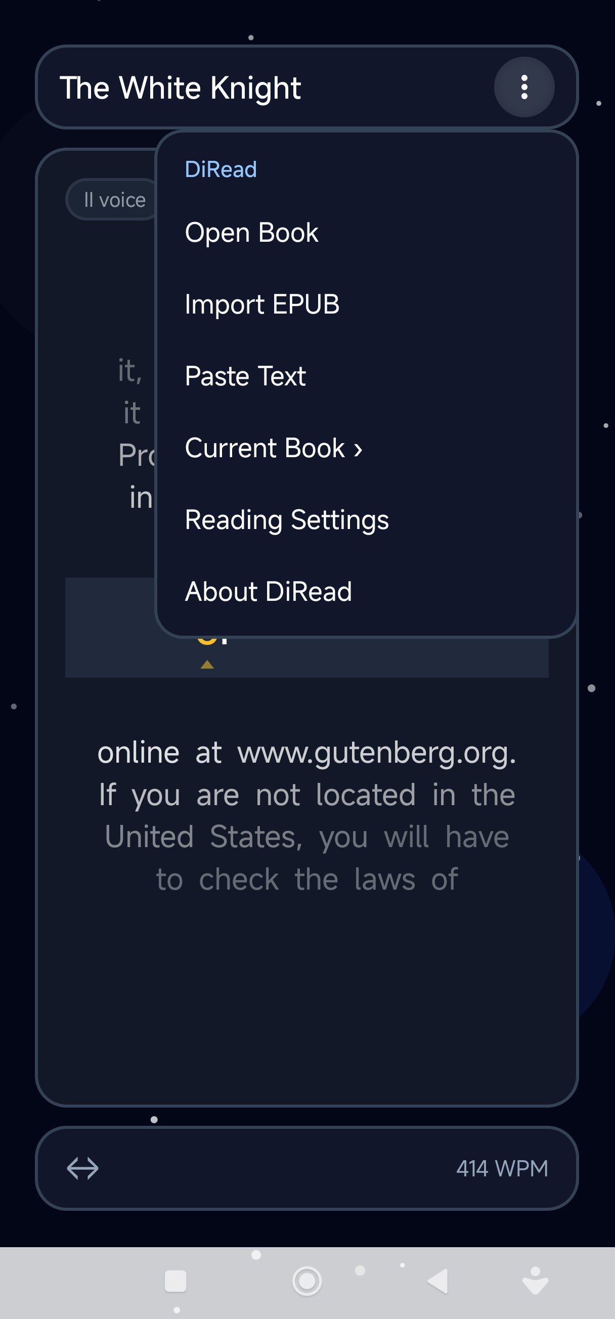 DiRead main menu